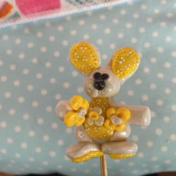 Handcrafted; Clay; Yellow; Bunny; Plant Stick - Picture 2 of 6